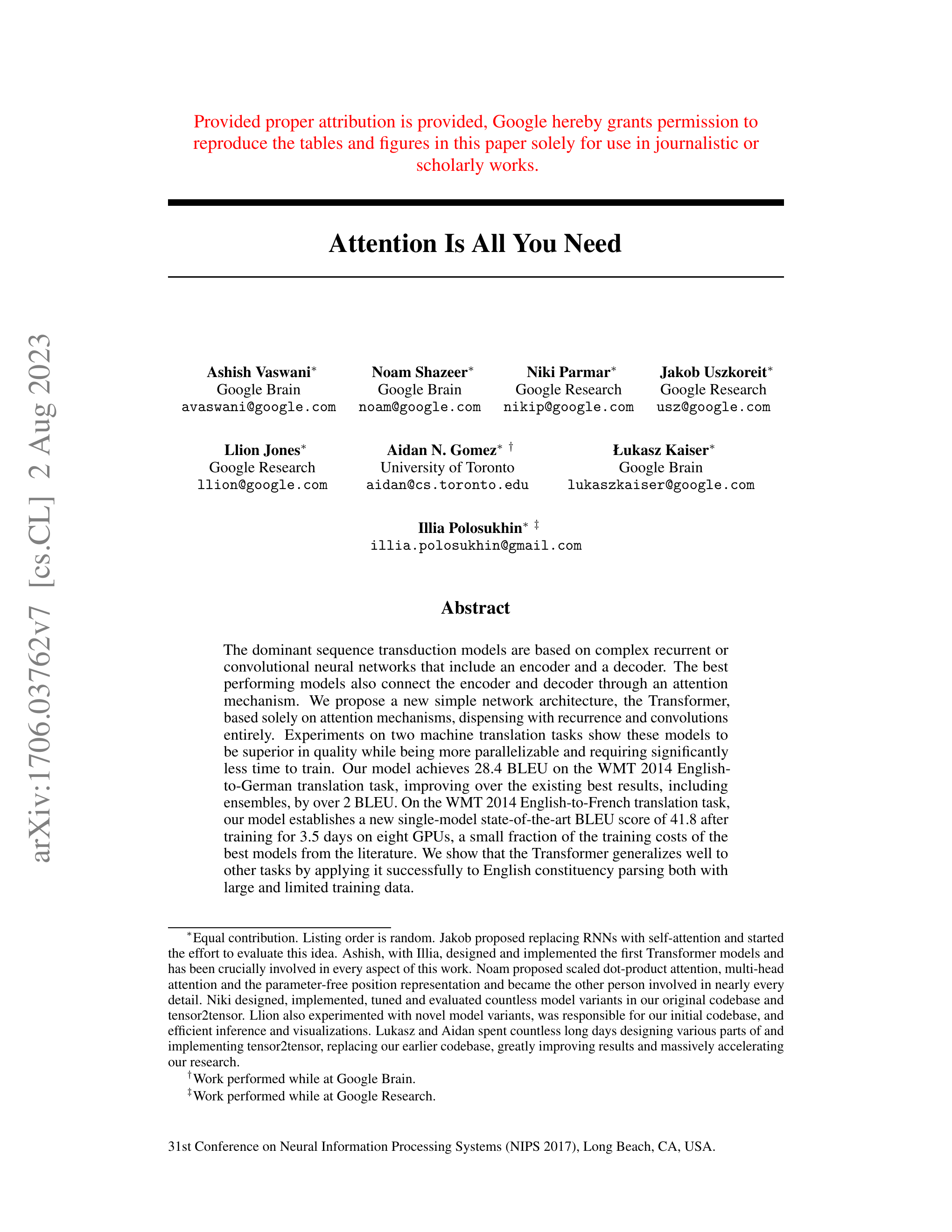 Cover of Attention Is All You Need